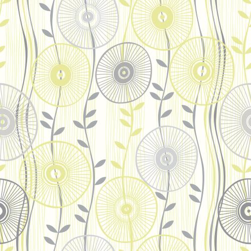 abstract flowers vertical wavy lines with leaves olive and gray tones on a light checkered